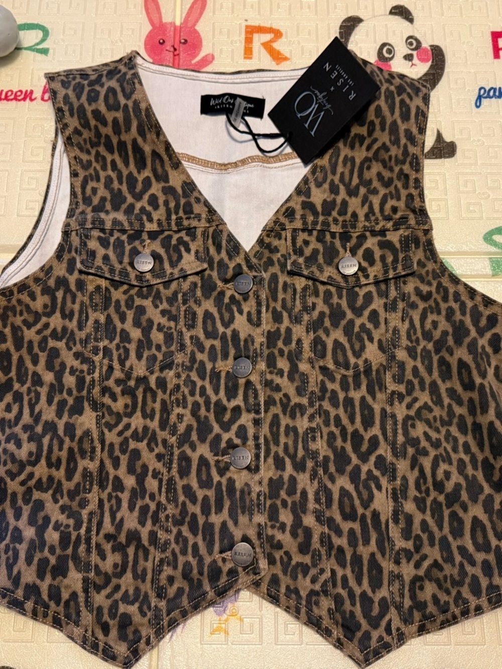 Leopard Print Button-Front Vest in Brown
